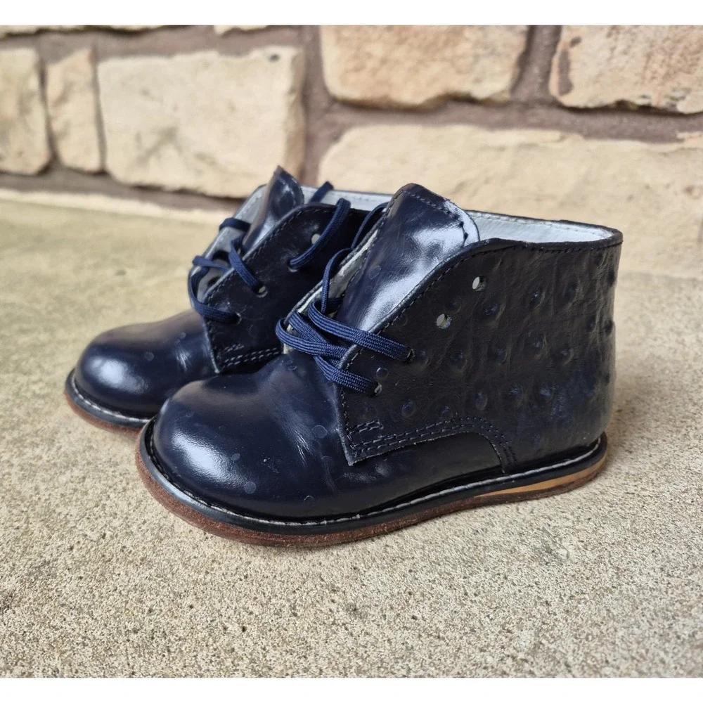 Josmo Walker Toddler Boys 7.5 Navy Leather Boots Size Dress Shoes
